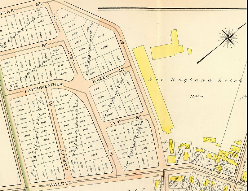 Map of Part of wards 9 & 10, city of Cambridge. (1903) showing New England Brick Company